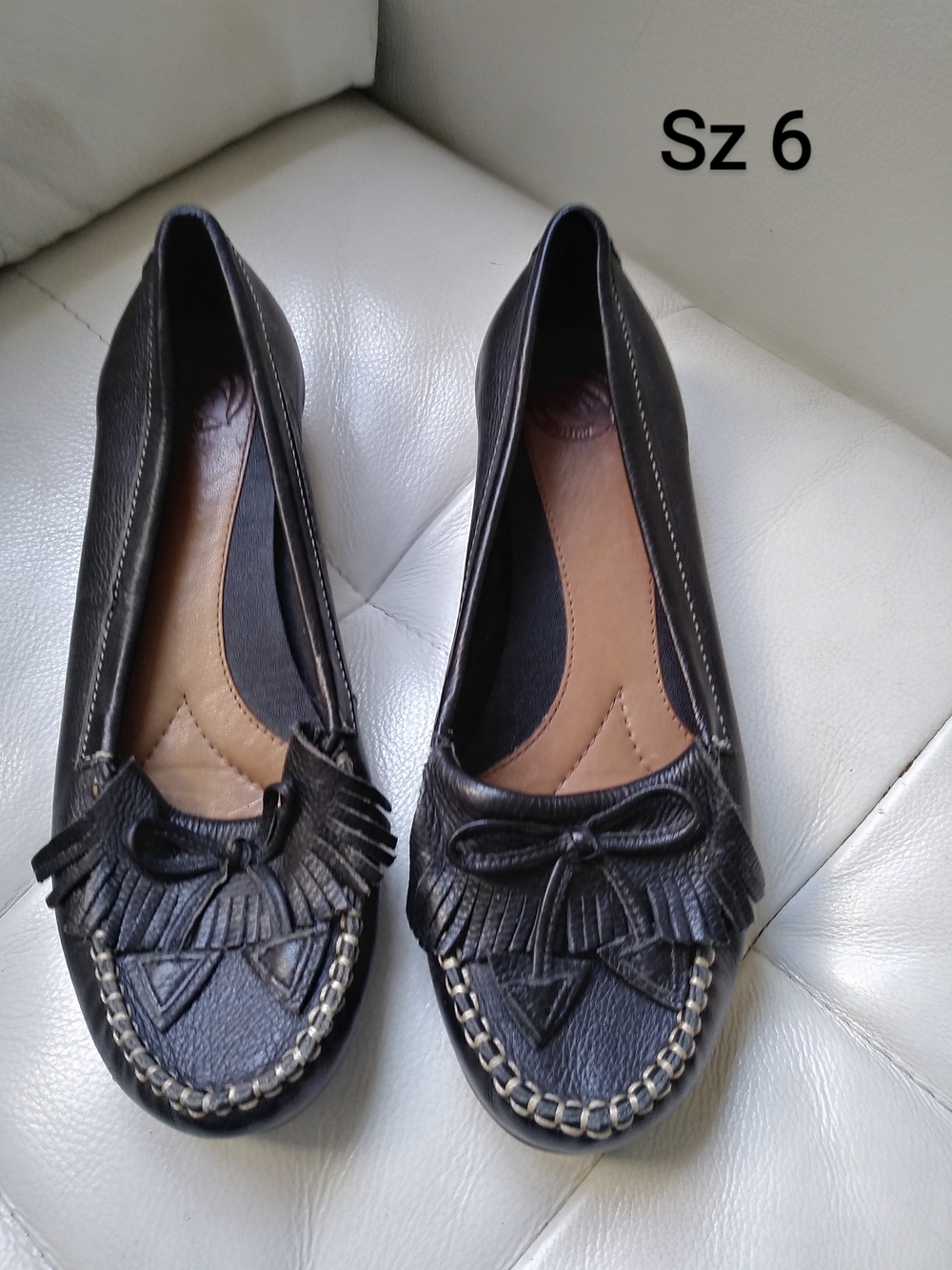 Black Fringe Moccasin-Style Women’s Black Heels